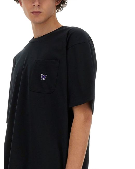 Needles Black T-Shirt With Logo for men