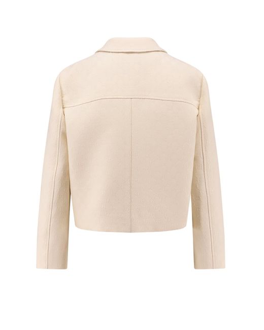 Gucci Natural Wool And Silk Blazer With All-Over Gg Motif