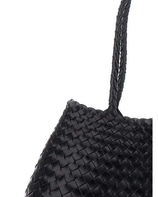 Dragon Diffusion Black Santa Croce Shoulder Bag With Two Top Handles And Ecoleather Woven Design For Leather
