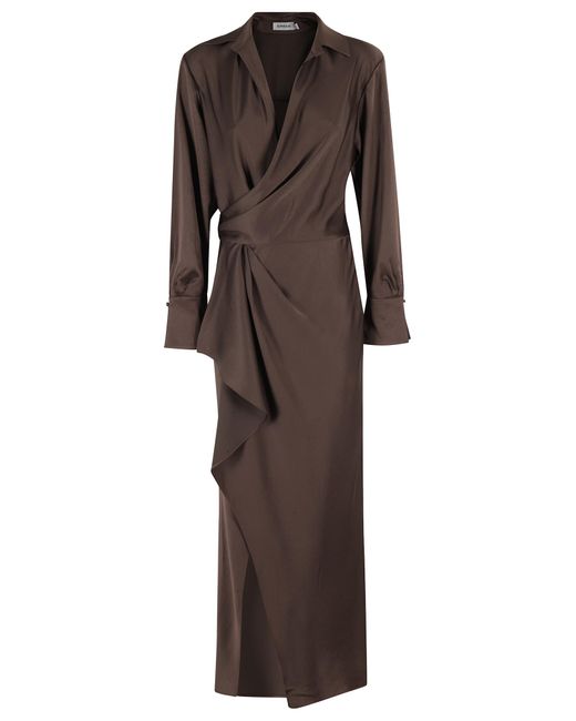 brown dresser with mirror walmart Mustard Brown Draped Midi Dress