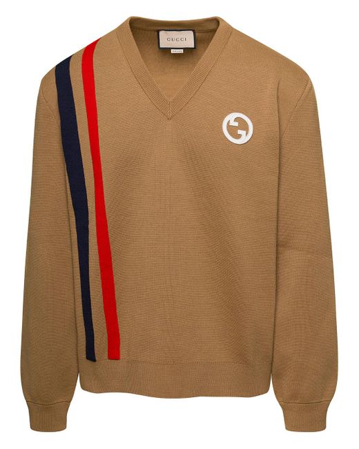 Gucci Brown Sweater With Interlocking G And V Neck for men