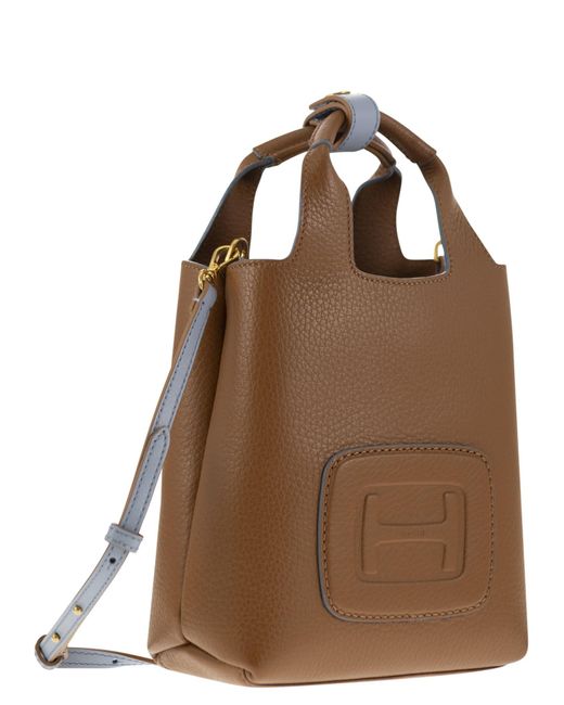 Hogan Brown H-Bag Logo Embossed Mini Shopping Bag