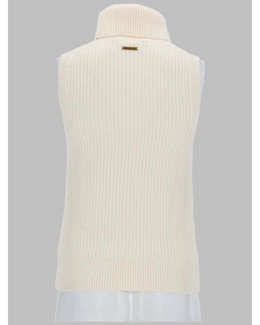 MICHAEL Michael Kors White Sleeveless High-Neck Wool-Blend Top Wool Cotton Jumpers