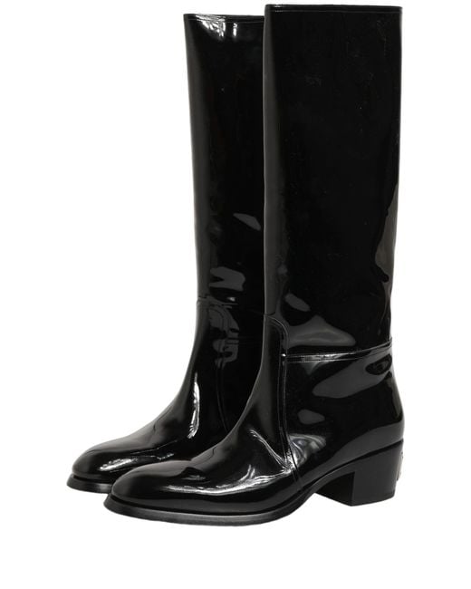 Dolce & Gabbana Black Leather Knee High Heels Boots Shoes Accessory for men