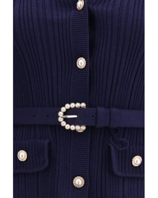 Self-Portrait Blue Ribbed Cardigan