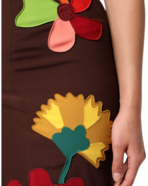 Dolce & Gabbana Red Floral Appliqu Slit Skirt