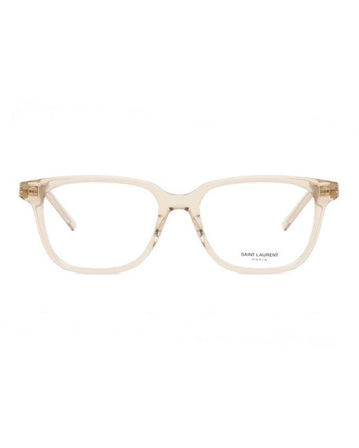 Saint Laurent Metallic Eyeglasses Rectangle Full Rim, Transparent Nude Frame And Ar Lens Slm110007
