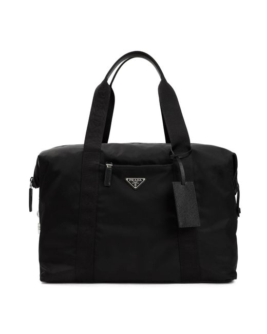 Prada Black Logo Plaque Duffle Bag for men