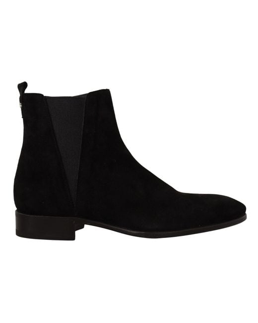 Dolce & Gabbana Black Suede Leather Chelsea Boots Shoes for men