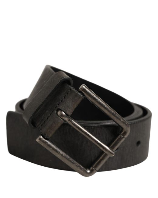 Dolce & Gabbana Black Leather Brushed Metal Buckle Belt Calf for men