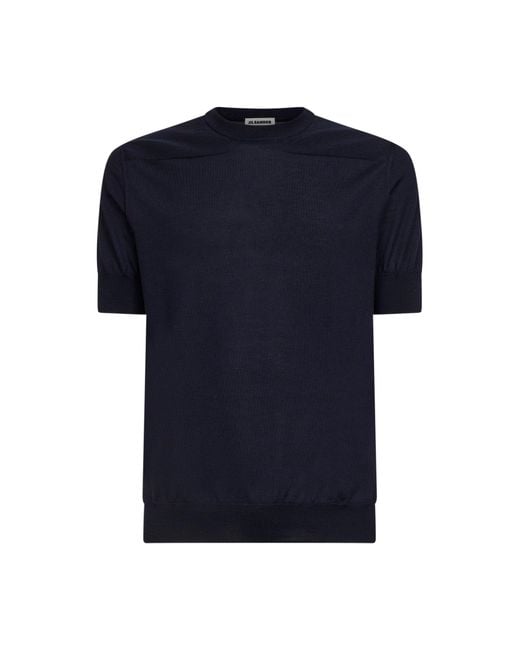 Jil Sander Blue Wool Knit Short-Sleeved Sweater for men