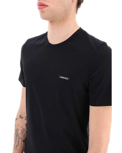 Versace Black Lycra T-shirt With Lasered La Greca for men