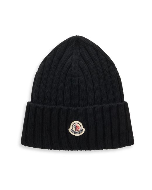 Moncler Black Knitted Beanie With Turn-Up Wool Virgin Hat