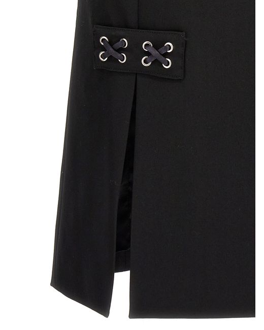 Alessandra Rich Black Lace-Up Wool Blend Skirt