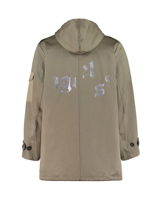 Palm Angels Gray Hooded Cotton Parka for men