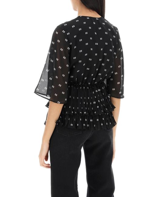 Ganni Black Butterfly Pleated Blouse