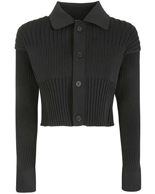 CFCL Black Fluted Cropped Shirt Cardigan