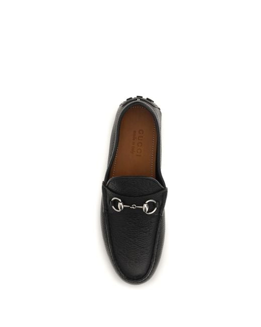 Gucci Black Driver Loafers Horsebit Calf Leather for men
