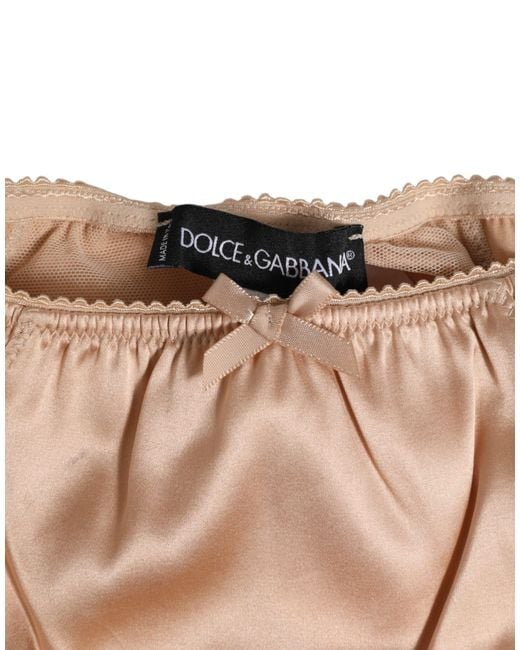 Dolce & Gabbana Natural Silk Satin Bow Lace Trim Underwear Clothing