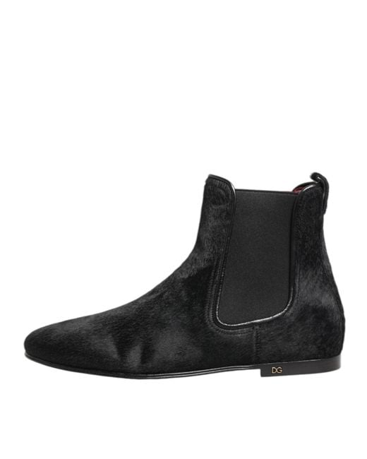 Dolce & Gabbana Black Leather Fur Chelsea Boots Shoes 90Lf+Kangaroo for men