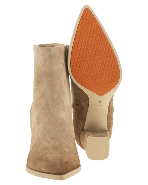 Santoni Brown Mid-Heel Suede Ankle Boots