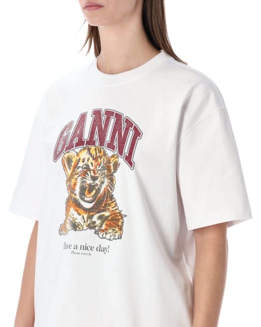 Ganni White Beaded Tiger T-Shirt