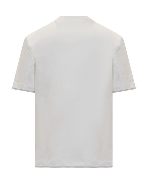 Brunello Cucinelli White Jersey T-shirt With Ribbed Hem for men