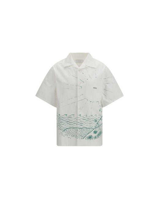 Prada Gray White Cotton Pattern Shirt for men