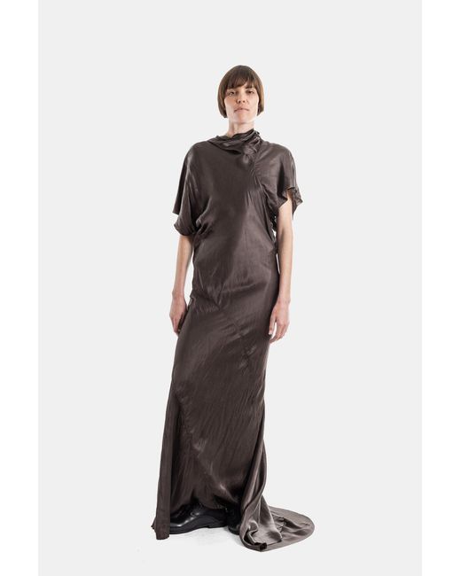 Rick Owens Natural Seb Gown Draped Satin Cupro Long Dress Dark Dust
