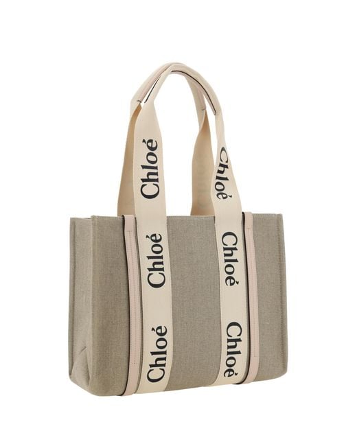Chloé Natural Woody Canvas Shoulder Bag Linen Handbags