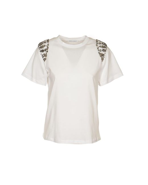 Alberta Ferretti White Rhinestone Embellished Round Neck T-Shirt