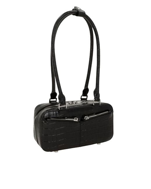 Self-Portrait Black Shoulder Bag Crocodile-Effect