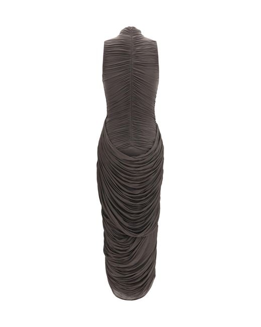 Magda Butrym Brown Draped High-Neck Midi Dress Cupro; Elastane