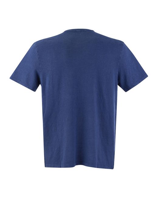 Majestic Filatures Blue Crew-Neck Linen T-Shirt for men