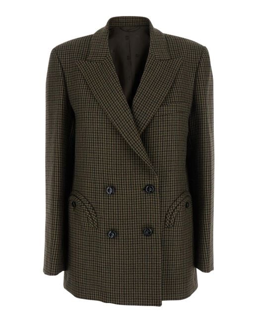 Blazé Milano Black 'zemi' Brown Double-breasted Jacket With Peak Revers And Houndstooth Motif In Wool Woman