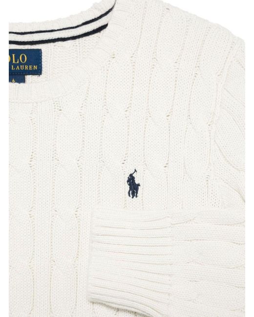 Polo Ralph Lauren White Sweater Cable-Knit Cotton Pony Embroidery Tops for men
