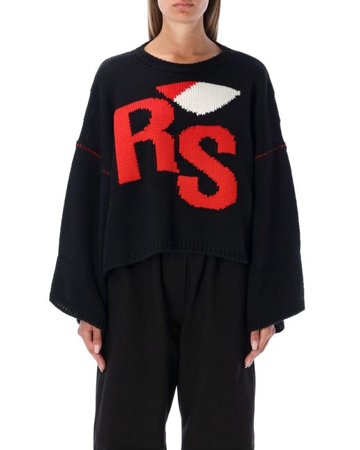 Raf Simons Black Jacquard Rs Cropped Sweater