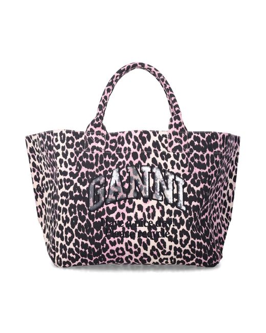 Ganni White Leopard Sequin Xxl Tote