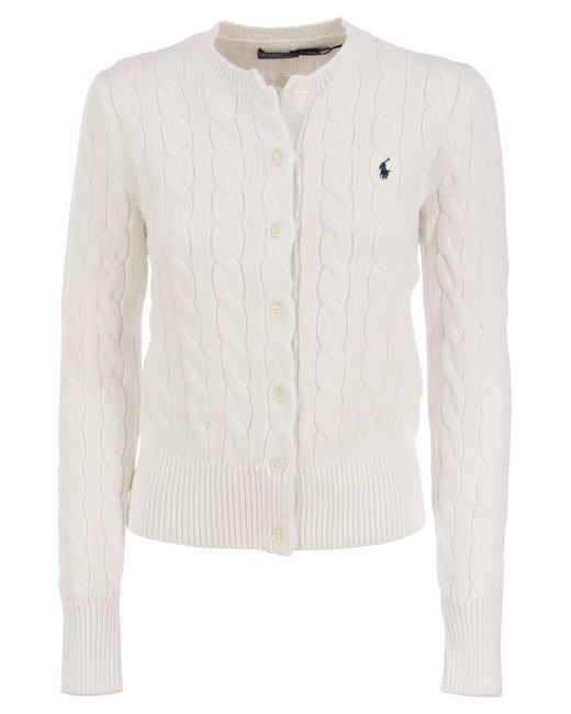 Polo Ralph Lauren White Plaited Cotton Cardigan
