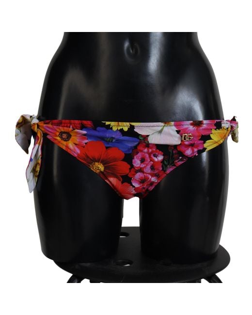 Dolce & Gabbana Black Floral Print Swimsuit Bikini Bottom Swimwear