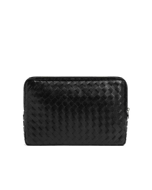 Bottega Veneta Black Intrecciato Zippered Laptop Case Bag for men