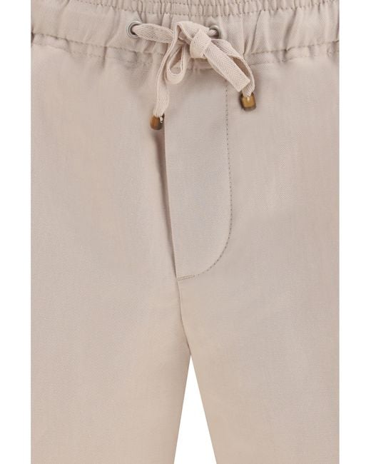 Brunello Cucinelli Natural Bermuda Linen; Cotton Shorts for men