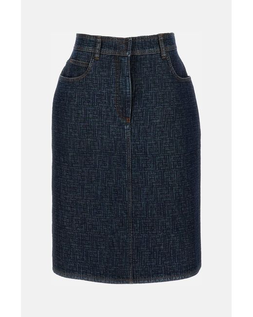 Fendi Blue Ff Padded Denim Skirt