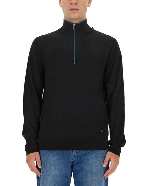 Paul Smith Black Jersey With Logo Merino Wool Jumpers for men