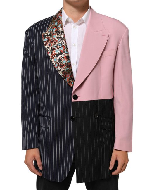 Dolce & Gabbana Black Patchwork Single Breasted Jacket Blazer Pl+Vi+Wo+Wv Clothing for men