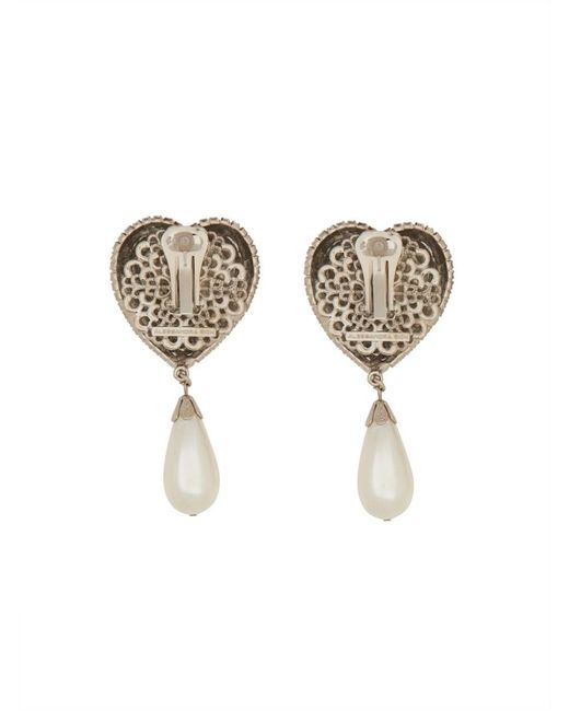 Alessandra Rich White Crystal Heart Earrings