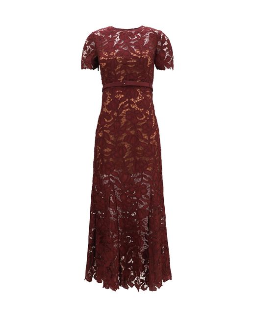 Self-Portrait Red Dress Midi Lace Polyester
