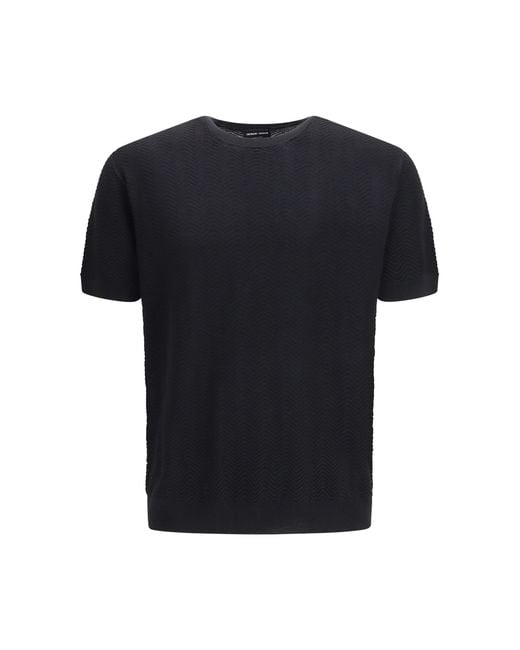 Giorgio Armani Black Short-Sleeved Cotton And Silk Sweater Silk for men