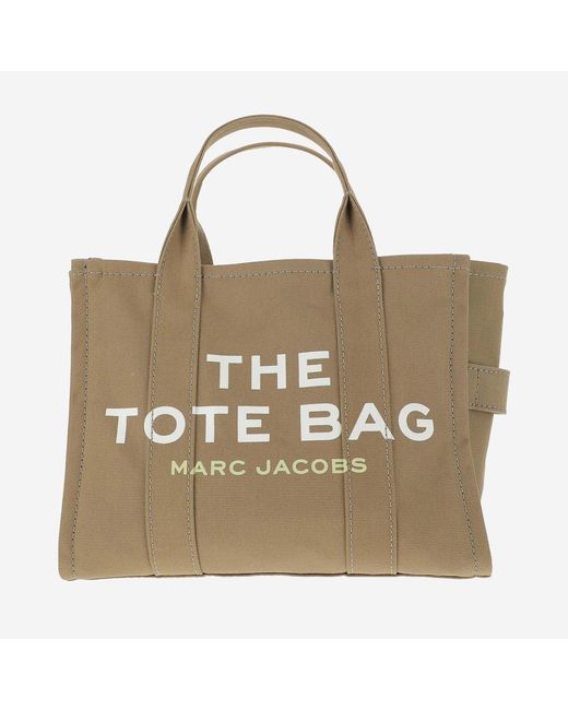 Marc Jacobs Natural Medium Tote Bag With Logo Print Cotton Handbags