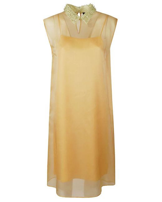 Fabiana Filippi Yellow Lace Paneled Sleeveless Dress